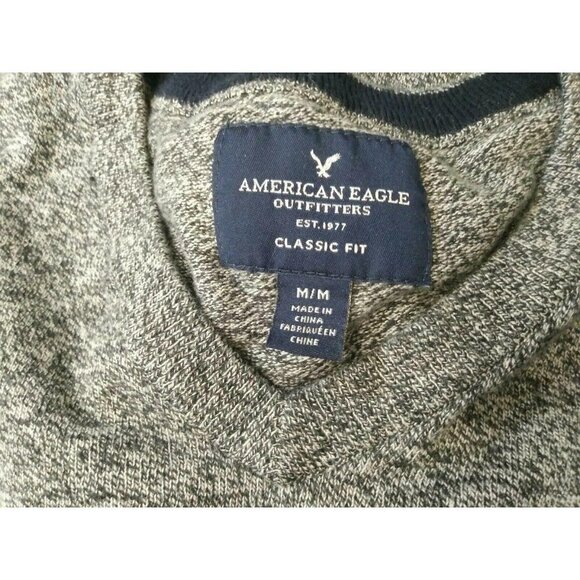 American Eagle Sweater Men’s Medium Salt Pepper Long Sleeve  V Neck Cotton - Picture 4 of 4